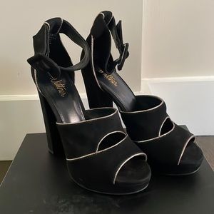 Wittner Black Suede High Heels w/ Buckle